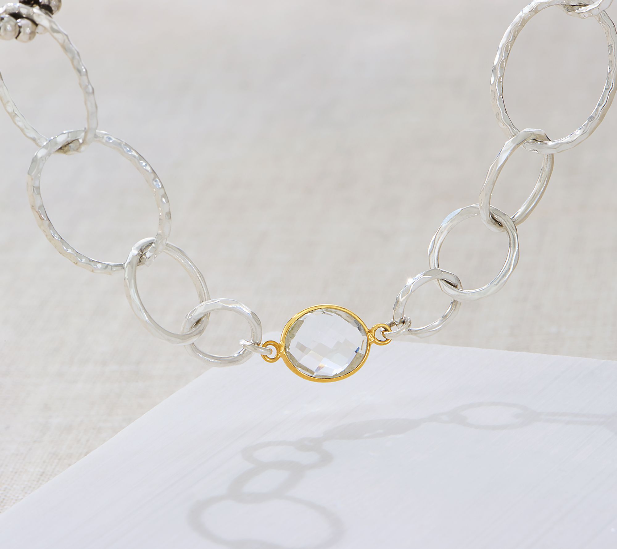 Michael Dawkins Sterling Silver & 14K Gold Plated Rock Crystal Necklace,  24"