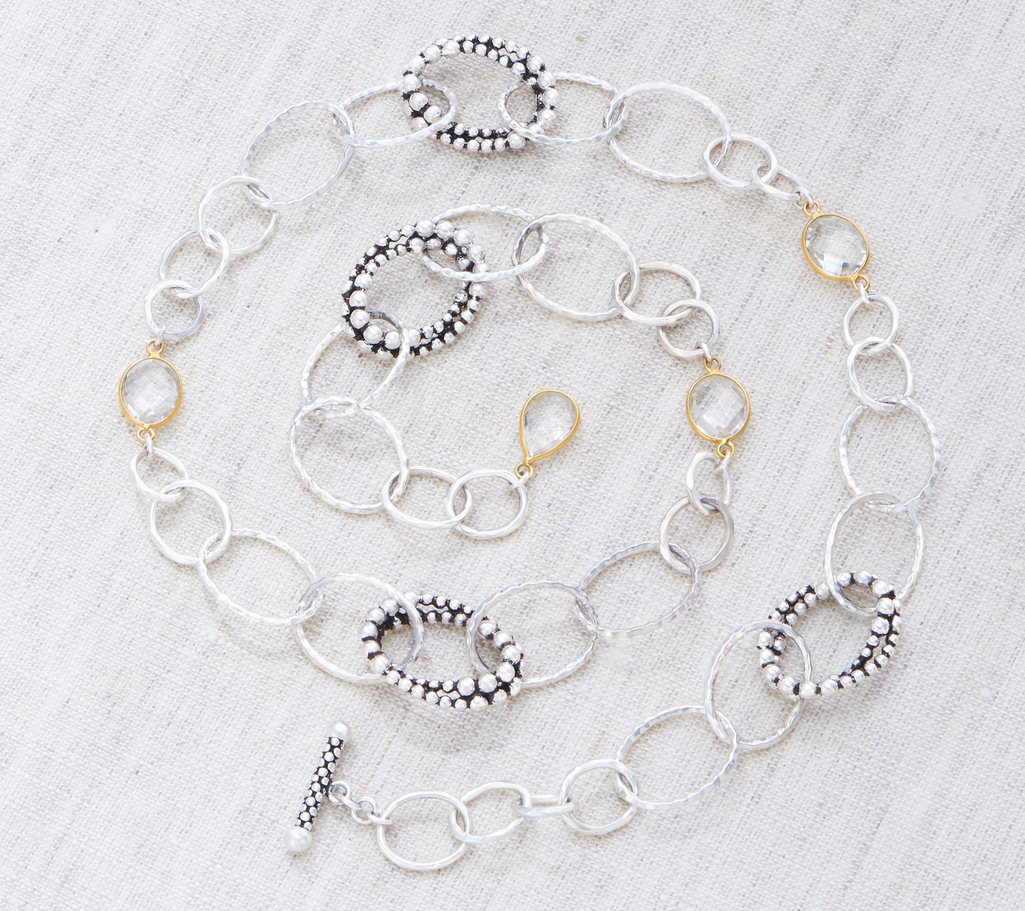 Michael Dawkins Sterling Silver & 14K Gold Plated Rock Crystal Necklace,  24"