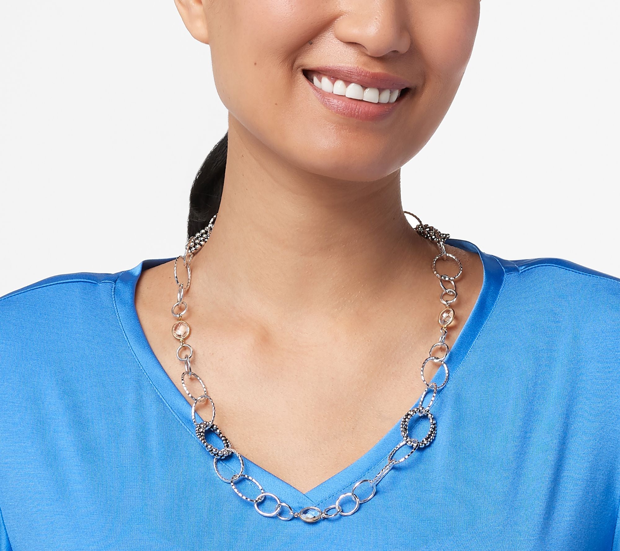 Michael Dawkins Sterling Silver & 14K Gold Plated Rock Crystal Necklace,  24"