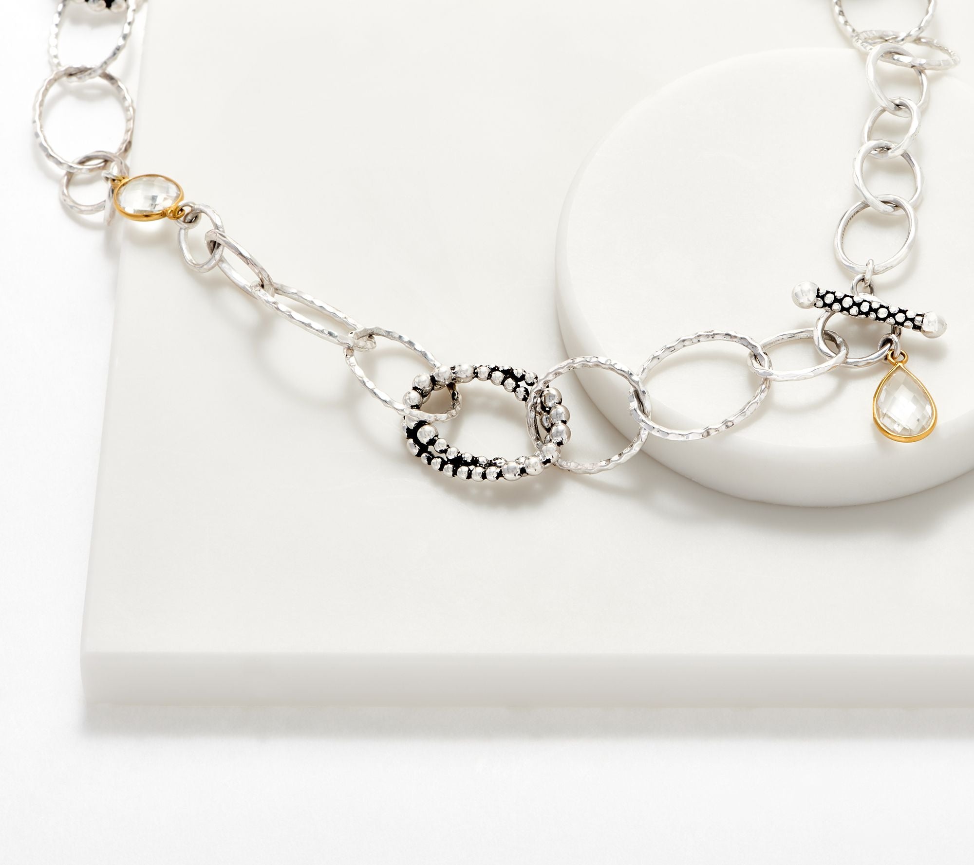 Michael Dawkins Sterling Silver & 14K Gold Plated Rock Crystal Necklace,  24"