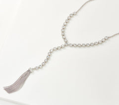 Susan Graver Silvertone Reversible Cushion Cut Y Necklace with Tassel 28"