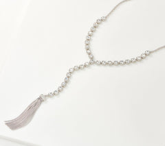 Susan Graver Silvertone Reversible Cushion Cut Y Necklace with Tassel 28"