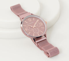 Isaac Mizrahi Live! Magnetic Mesh Strap Metal Watch – Dusk Rose Tone