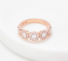 Diamonique Rose Clad Sterling Silver 5 Round Cut Stone w/ Halo Ring, Size 10