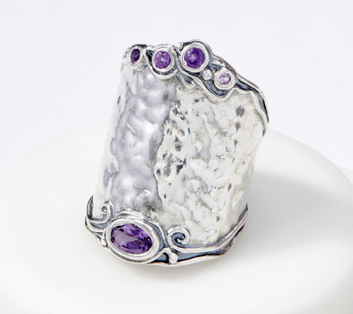 Or Paz Sterling Silver Bold Graduated Hammered Amethyst Ring, Size 7