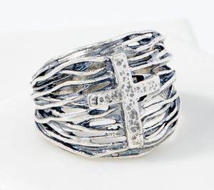 Or Paz Sterling Silver Wire-Wrapped Cross Band Ring, Size 6