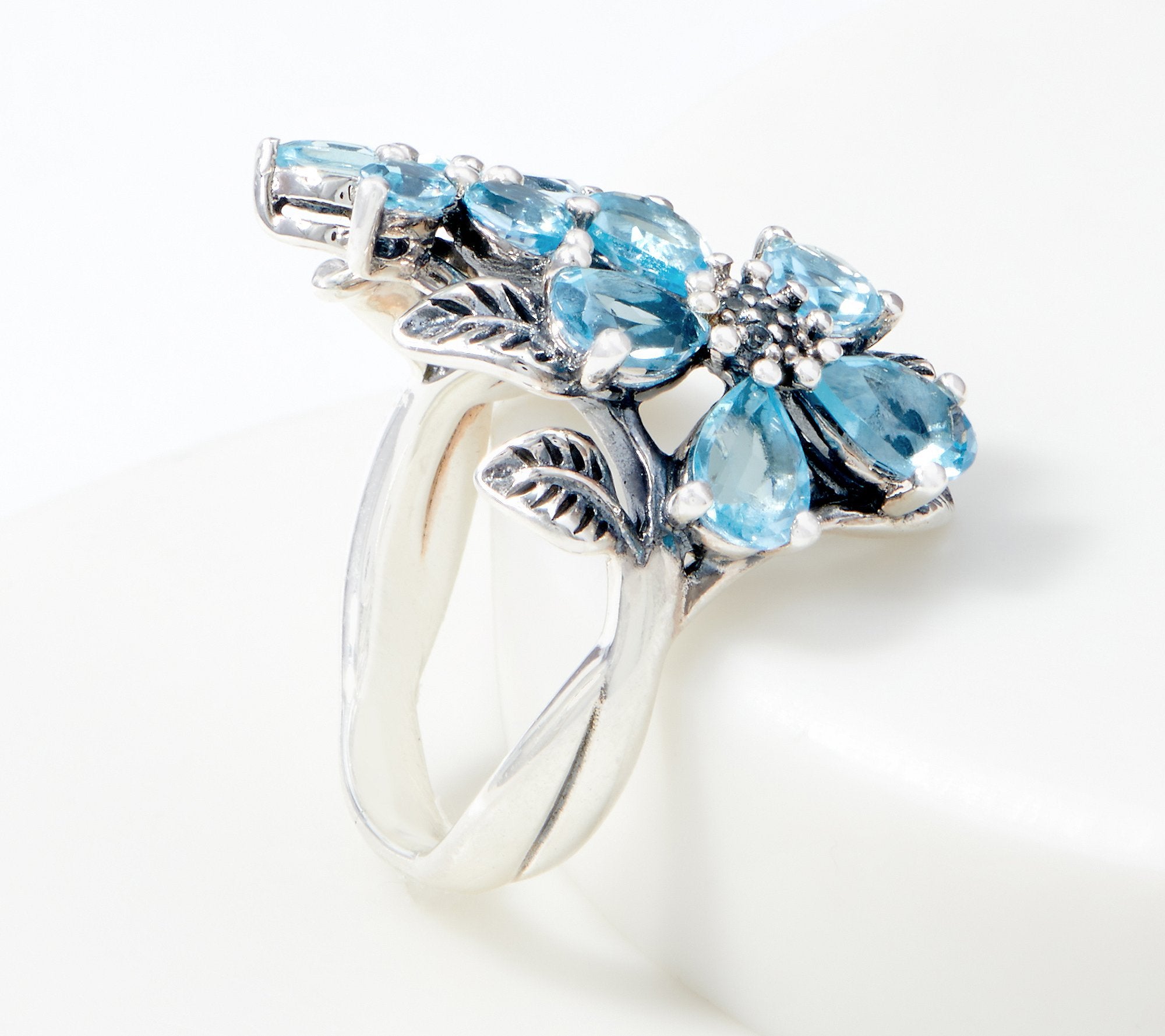 Or Paz Sterling Silver Blue Topaz Flowers Ring, Size 6