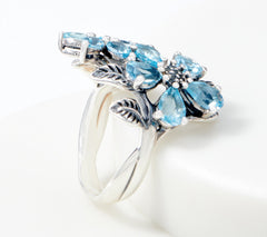 Or Paz Sterling Silver Blue Topaz Flowers Ring, Size 6