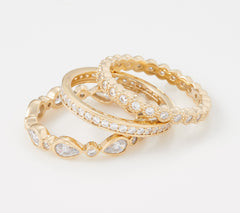 Diamonique Set of 3 Stackable Rings 14K gold-clad Sterling Silver Size 11