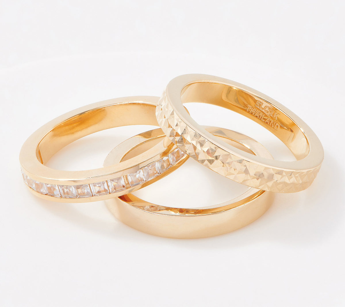 Gold One 1K Gold Set of 3 Stackable Band Ring Size 5"