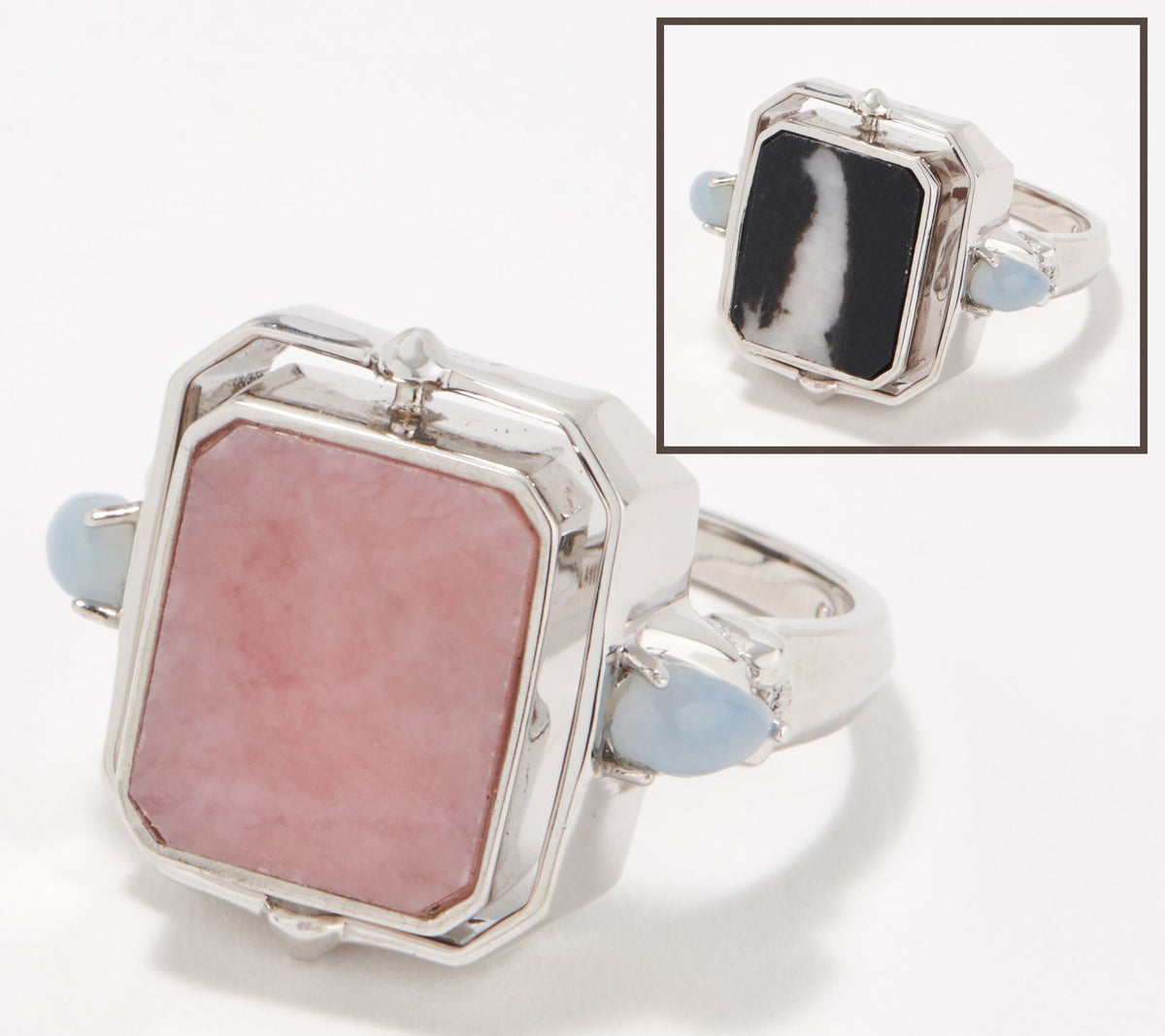 Generation Gems Sterling Silver Reversible Opal & White Buffalo Petal Accent Ring, Size 6