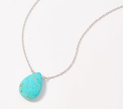 Generation Gems Pear Opaque Turquoise Gemstone 18" Necklace Sterling Silver