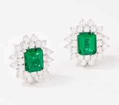 TOVA DMQ Simulated Emerald Earrings, Sterling Silver, Clip-On