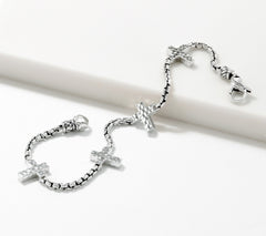 JAI Sterling Silver Cross Symbols of Love Box Chain Station Bracelet, SM