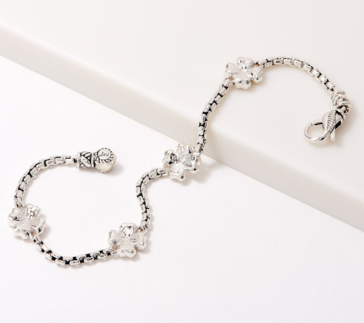 JAI Sterling Silver Symbols of Love "Clover" Box Chain Bracelet, 6-1/4"