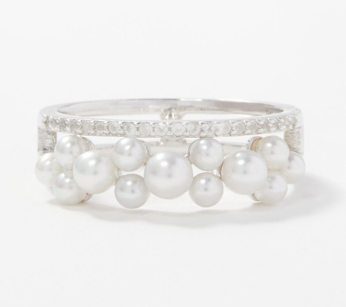 Anillo Honora de plata de ley amarilla con perla cultivada y topacio blanco, talla 8