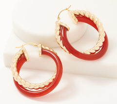 Aros trenzados Adorna de oro electroformado de 14 quilates con gemas rojas, 3,8 cm