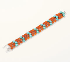 Affinity Gems Carnelian & Kingman Turquoise. Bracelet, Sterl, 8"