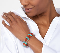 Affinity Gems Carnelian & Kingman Turquoise. Bracelet, Sterl, 8"