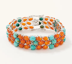 Affinity Gems Carnelian & Kingman Turquoise. Bracelet, Sterl, 8"