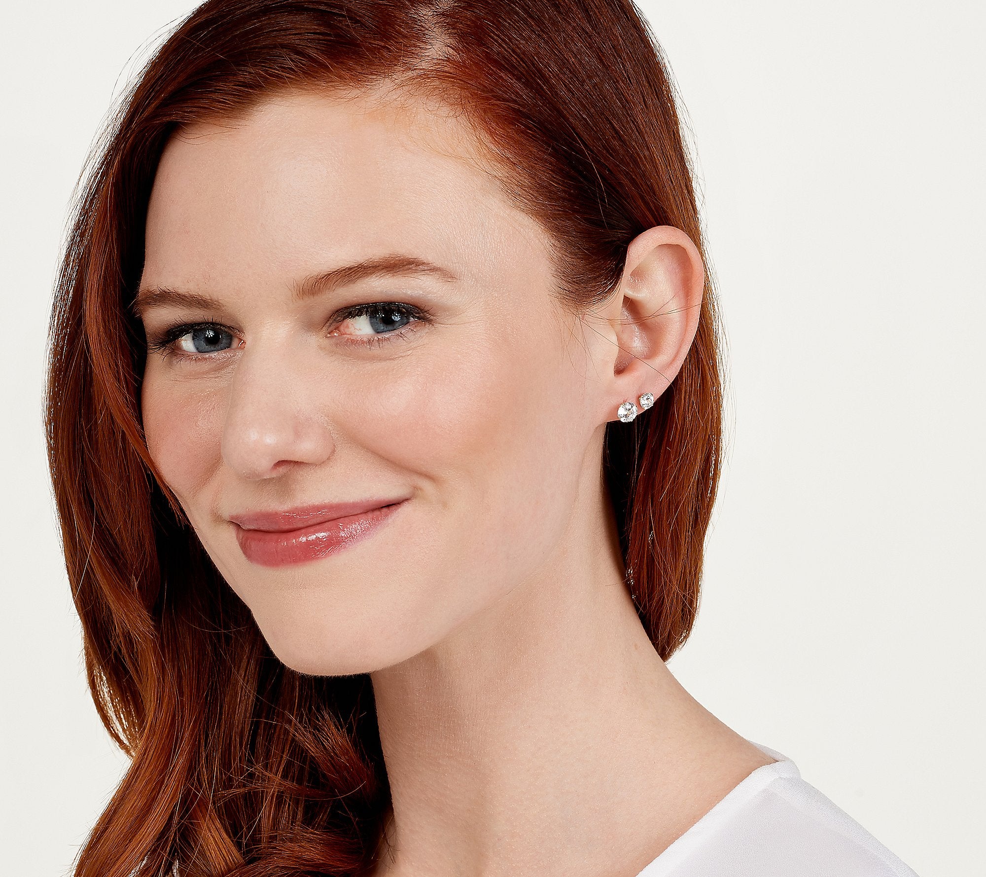 Diamonique 100 Facet Set of 3 Graduated Studs 14K White Gold
