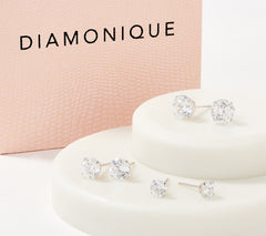 Diamonique 100 Facet Set of 3 Graduated Studs 14K White Gold