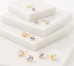 Diamonique 14K yellow gold-plated Sterling Silver Set of 5 100 Facet Round-Cut Studs