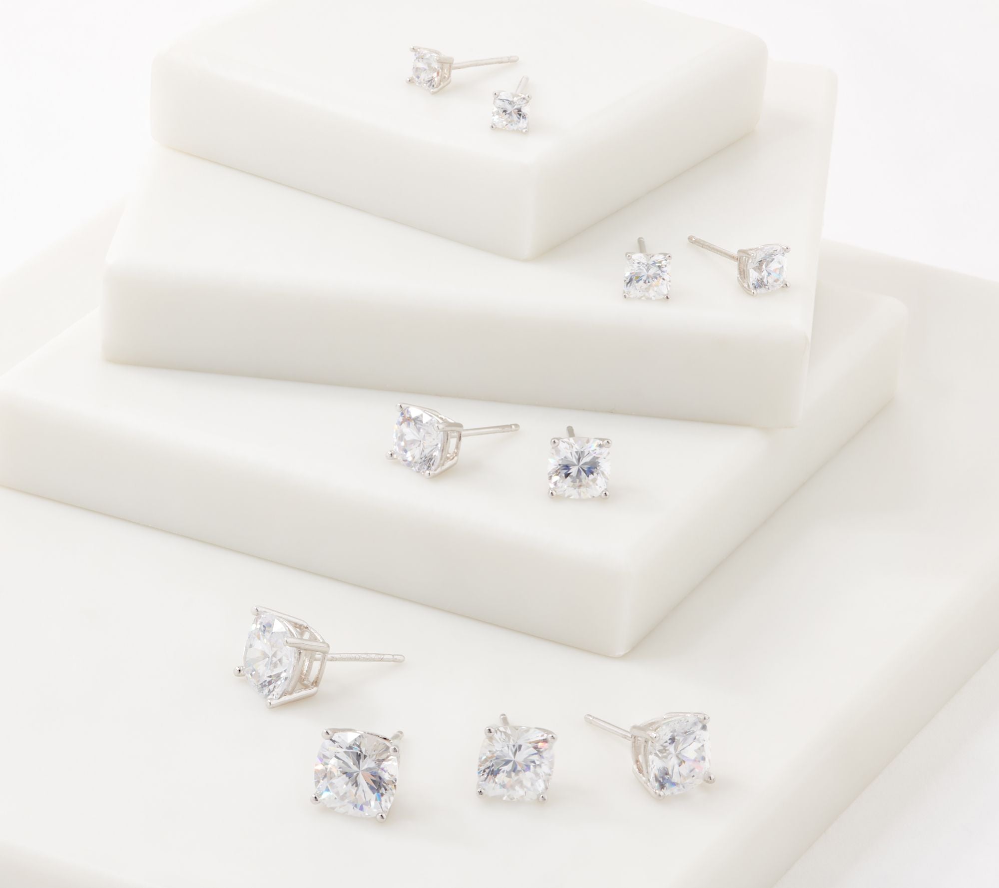 Diamonique Rose-Plated Sterling Silver Set of 5 100 Facet Cushion- Cut Studs