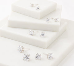 Diamonique Rose-Plated Sterling Silver Set of 5 100 Facet Cushion- Cut Studs