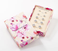 Diamonique Rose-Plated Sterling Silver Set of 5 100 Facet Cushion- Cut Studs