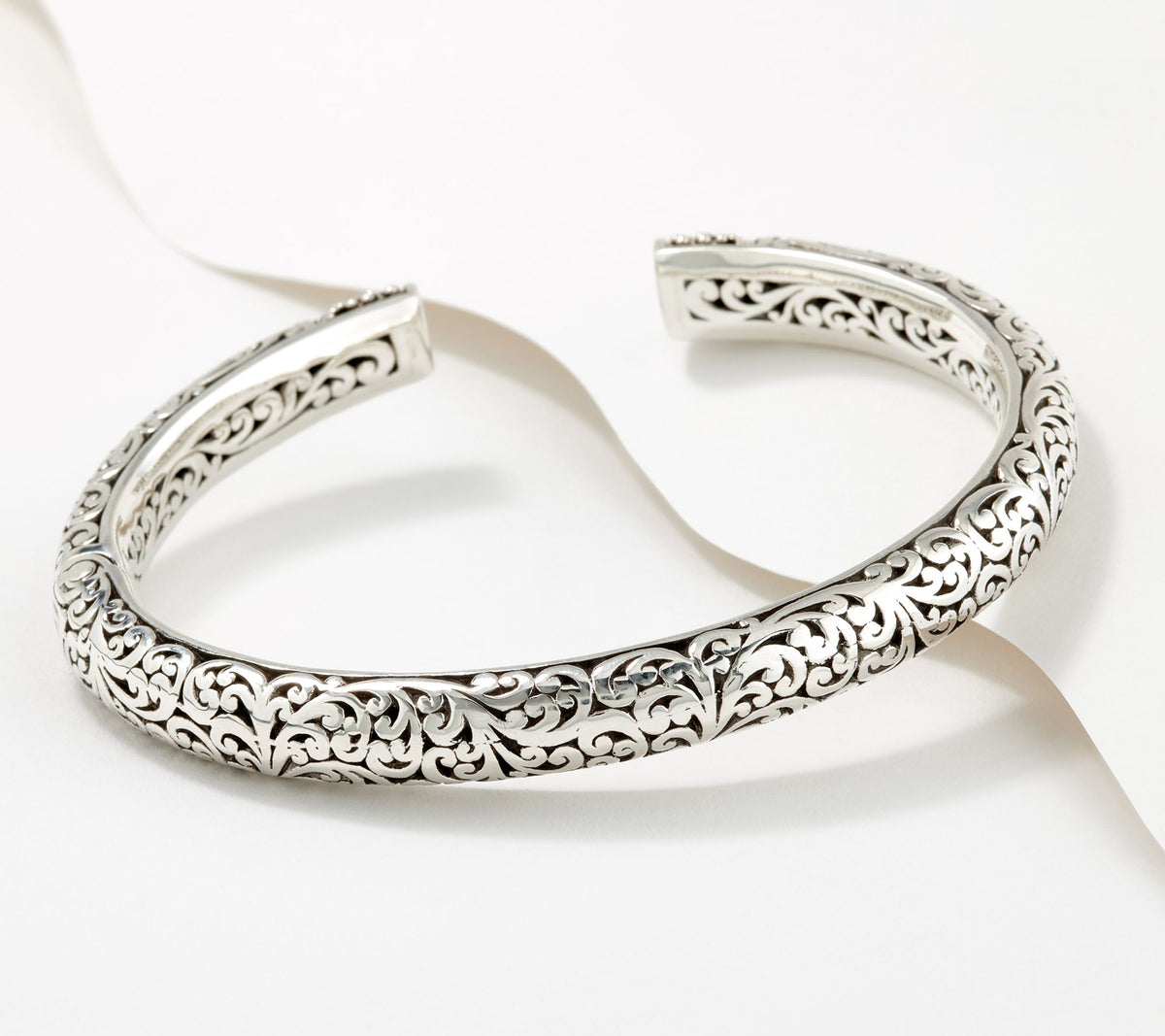 Lois Hill Sterling Silver Granulated Accents Hinge Cuff Bracelet, 6-3/4"