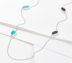 Generation Gems Sterling Silver Turquoise & Black Jade Oval Slice Reversible Necklace, 34"