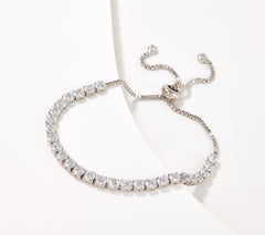 Diamonique 100 Facet Graduated Adjustable Line Bracelet, Sterling silver