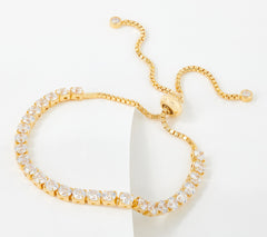 Diamonique 100 Facet Graduated Adjustable Line Bracelet, 14K gold Clad Sterling silver