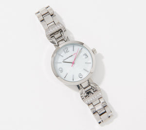 Isaac Mizrahi Live! Silver Tone Metal Horsebit Watch with Crystal Detail