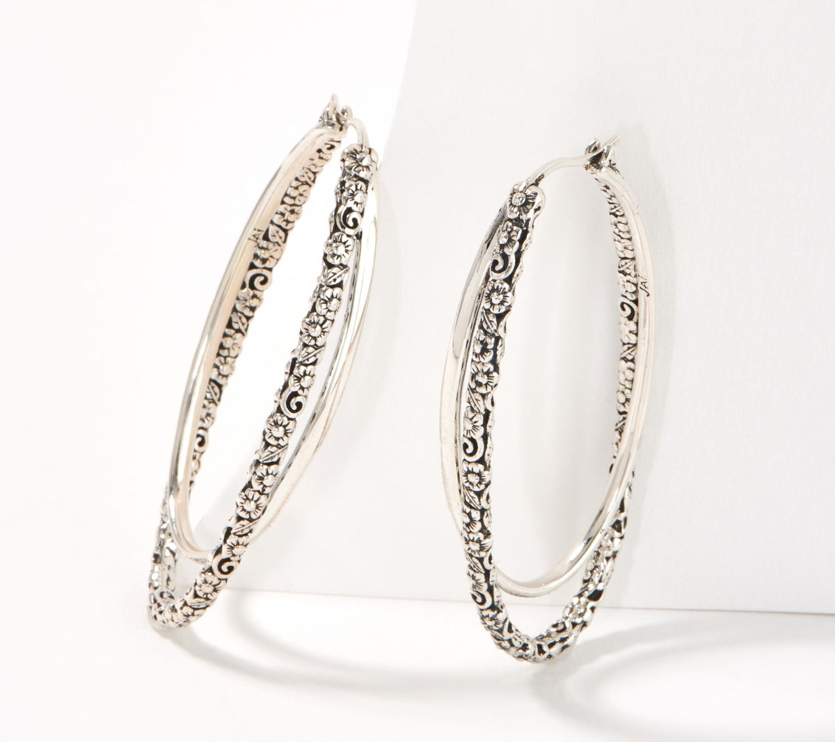 JAI Sterling Silver Balance & Harmony 2" Hoop Earrings