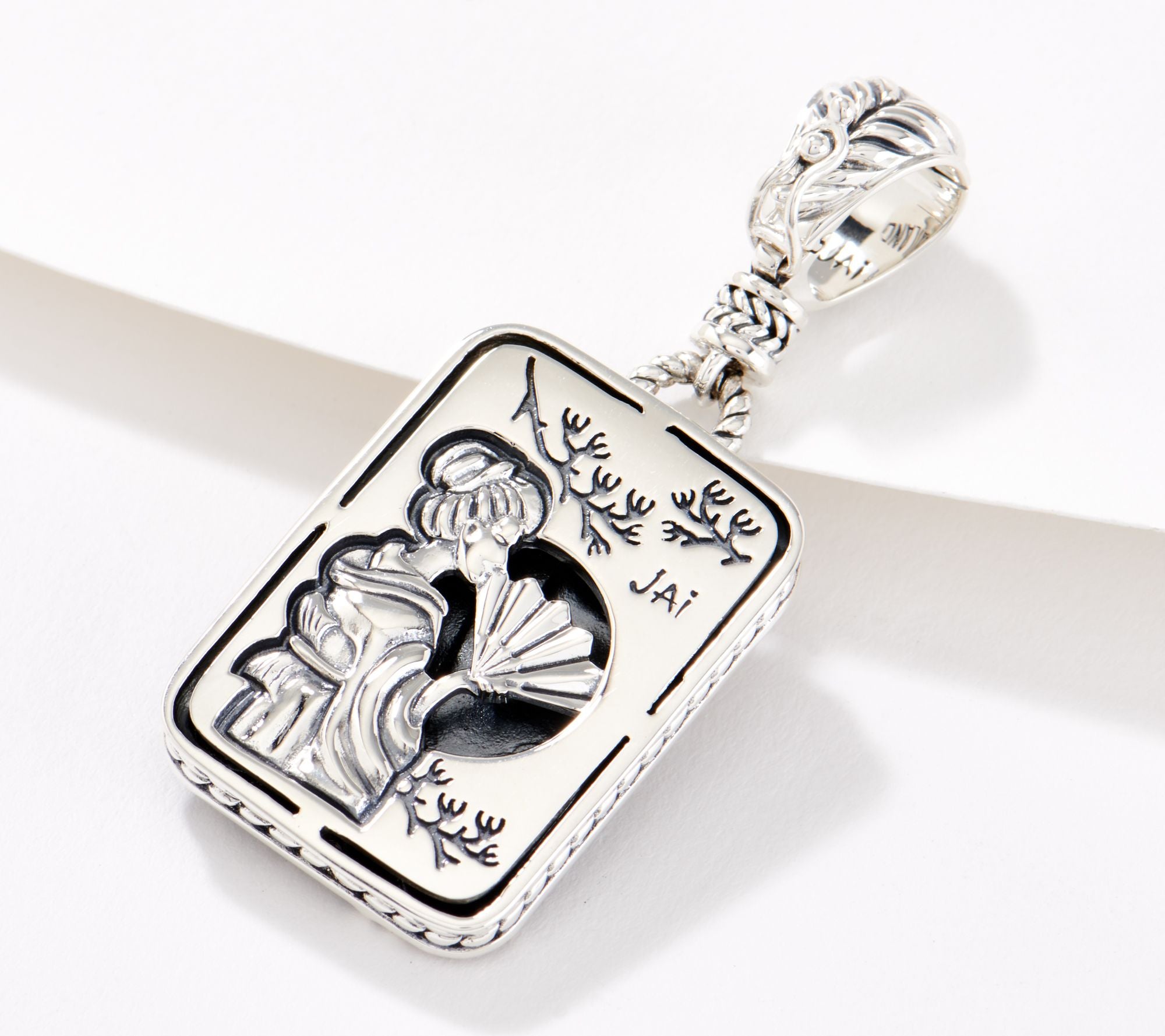 JAI Sterling Silver Kimono & Tiger Black Spinel Enhancer, 1-5/8"