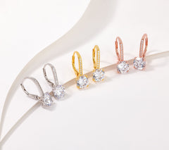Diamonique Sterling Silver Set of 3 Tri-Color Lever Backs Earrings