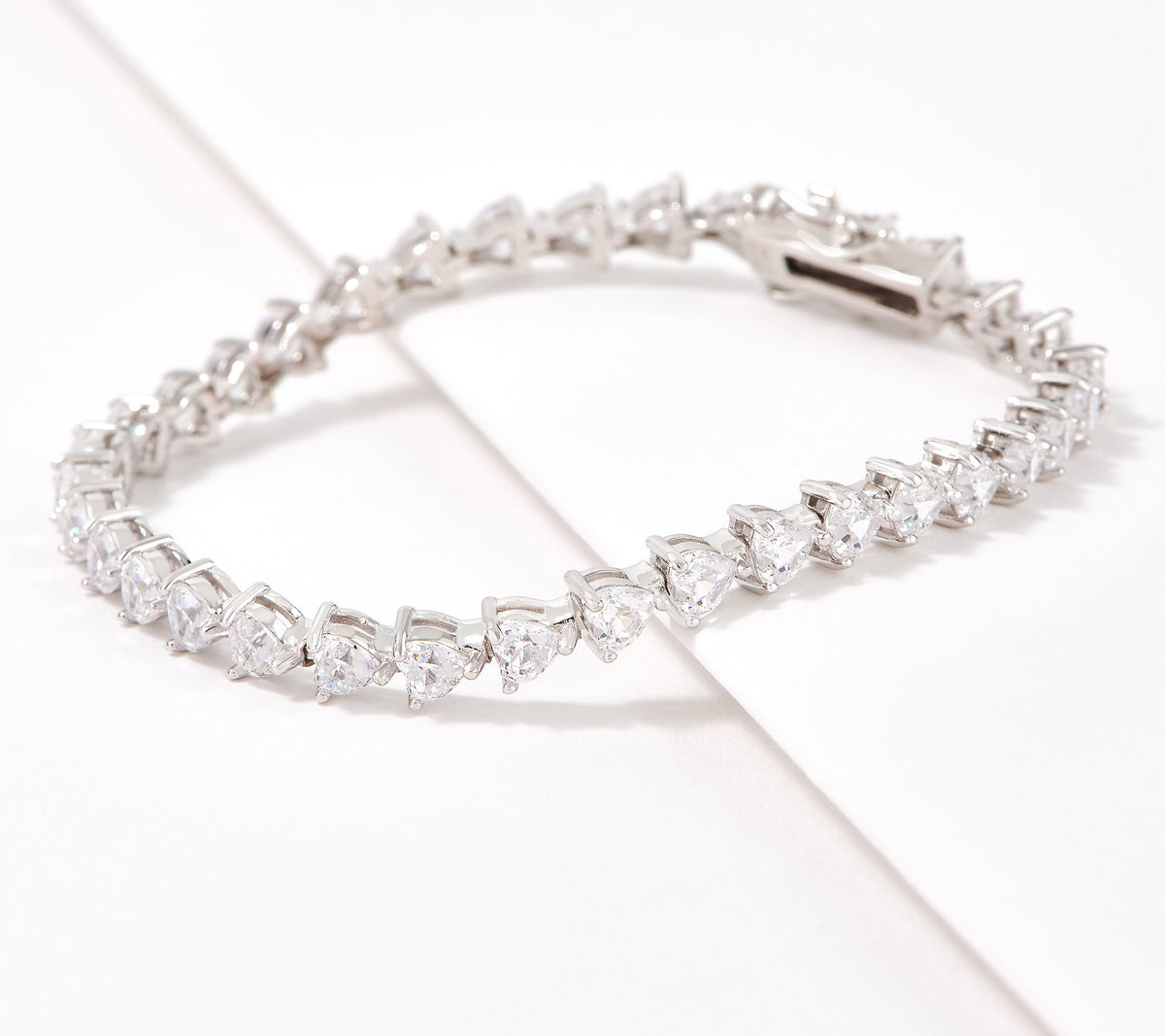 Diamonique 100 Facet Heart Cut Tennis Bracelet, Sterling Silver 7-1/4"
