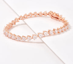 Diamonique 100 Facet Heart Cut Tennis Bracelet, Rose gold-plated Sterling Silver, Size 8"