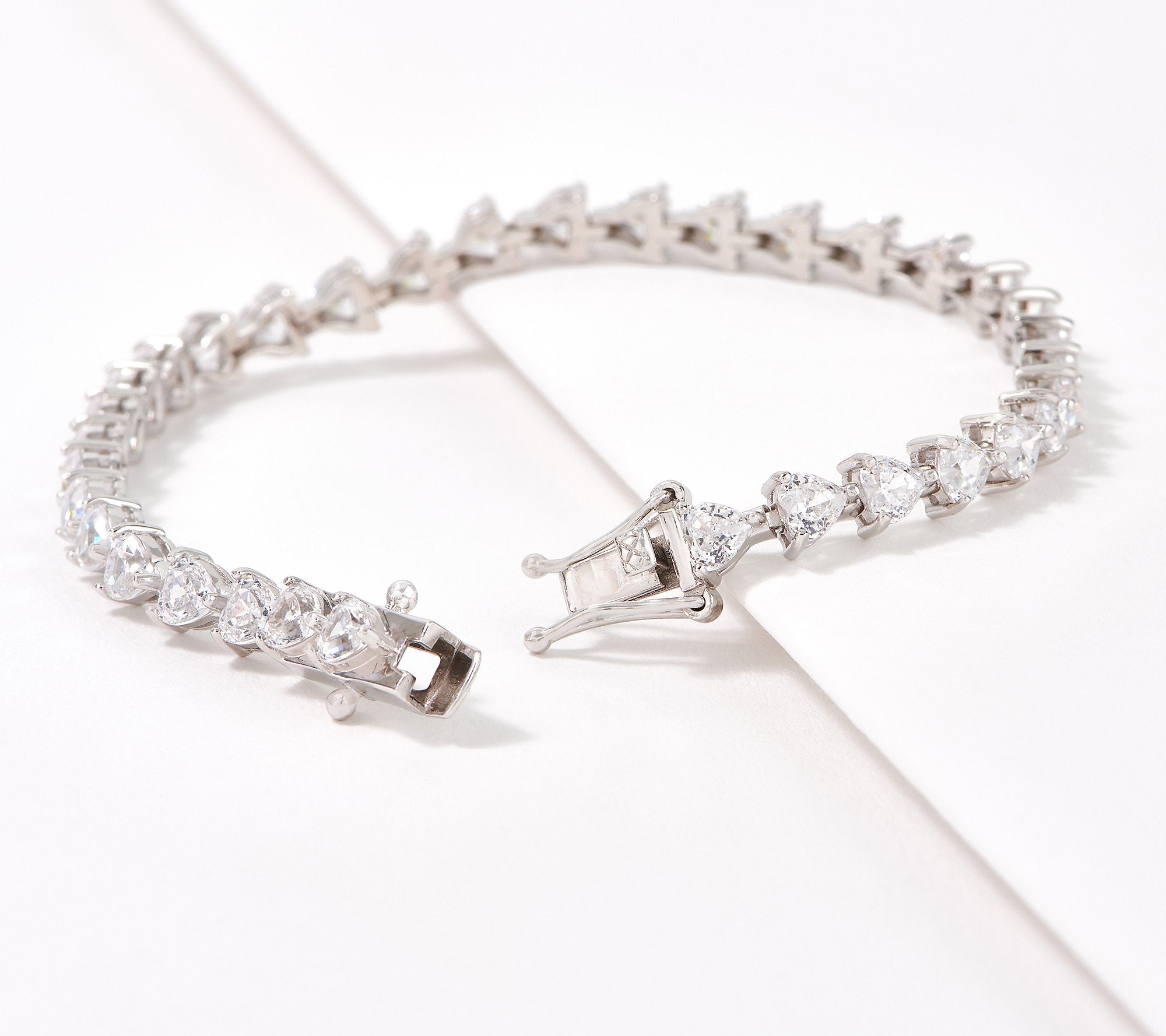 Diamonique 100 Facet Heart Cut Tennis Bracelet, Sterling Silver 7-1/4"