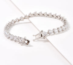 Diamonique 100 Facet Heart Cut Tennis Bracelet, Sterling Silver 7-1/4"