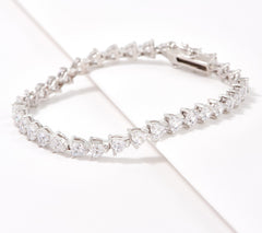 Diamonique 100 Facet Heart Cut Tennis Bracelet, Sterling Silver 7-1/4"