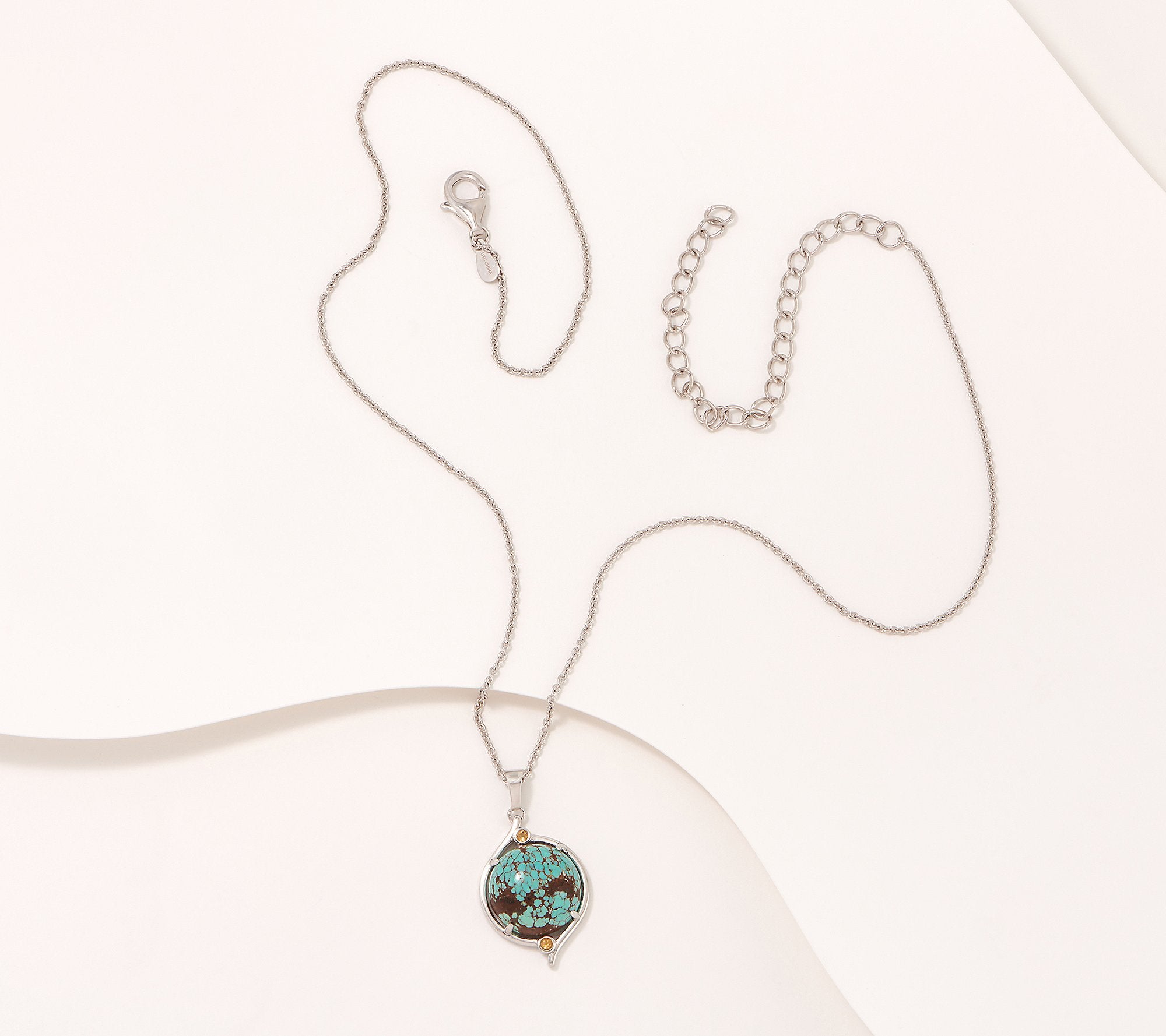 Generation Gems Round Turquoise Gemstone Cabochon Sterling Silver Necklace