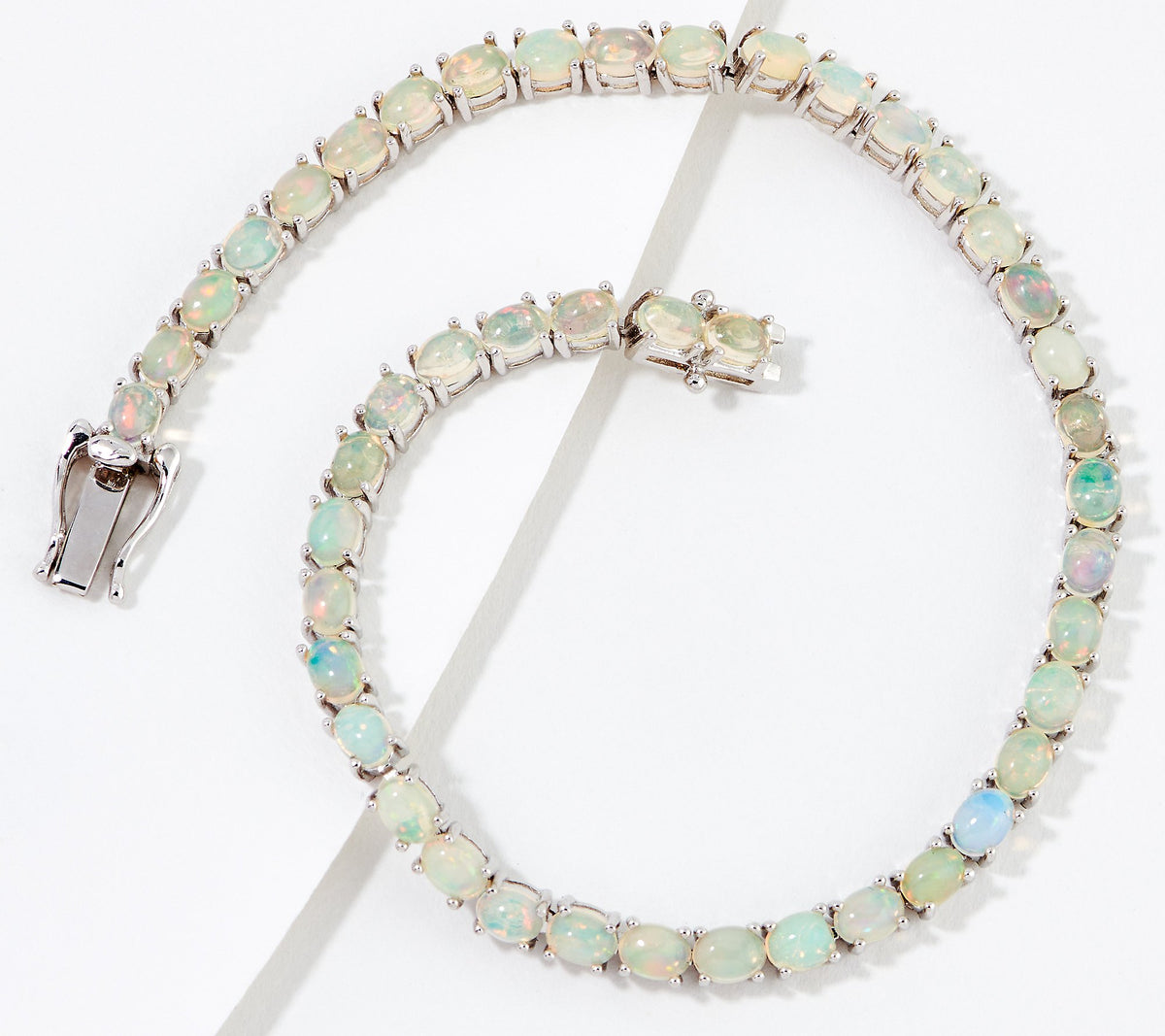Affinity Gems Sterling Silver Oval Cut Ethiopian Opal Tennis Bracelet  7-1/4"