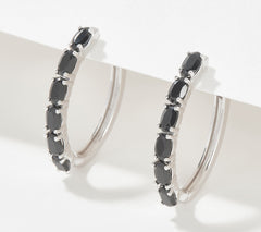 Affinity Gems  Sterling Silver Oval Cut Black Spinel Hoop Earrings, 1"