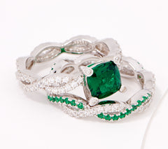 Diamonique Brilliant-Cut Twisting Bridal Set Emerald Ring, Sterling Silver, Size 6