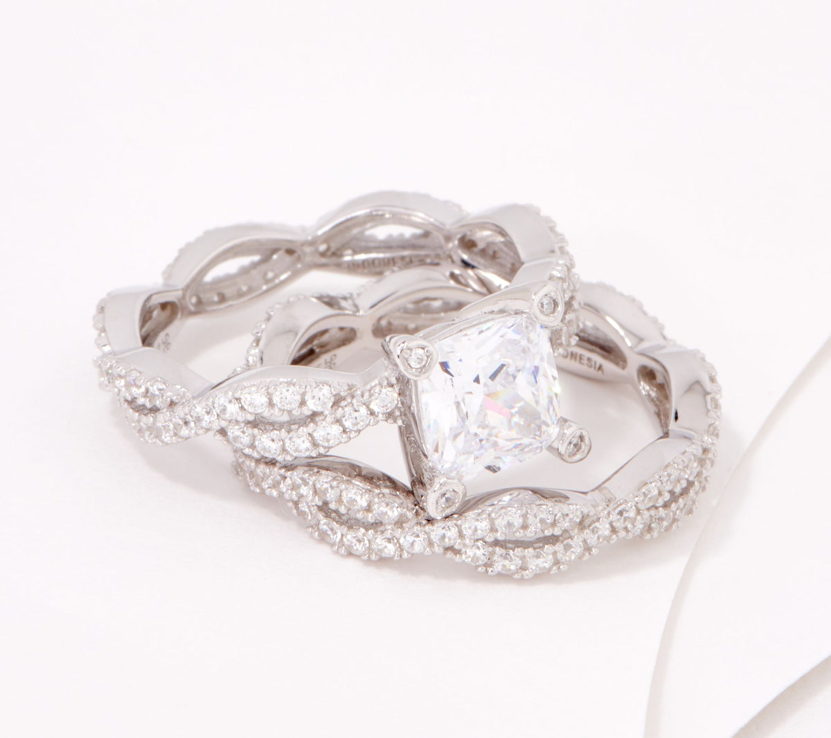 Diamonique Brilliant-Cut Twisting Bridal Set Ring, Sterling Silver, Size 6