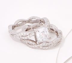 Diamonique Brilliant-Cut Twisting Bridal Set Ring, Sterling Silver, Size 6