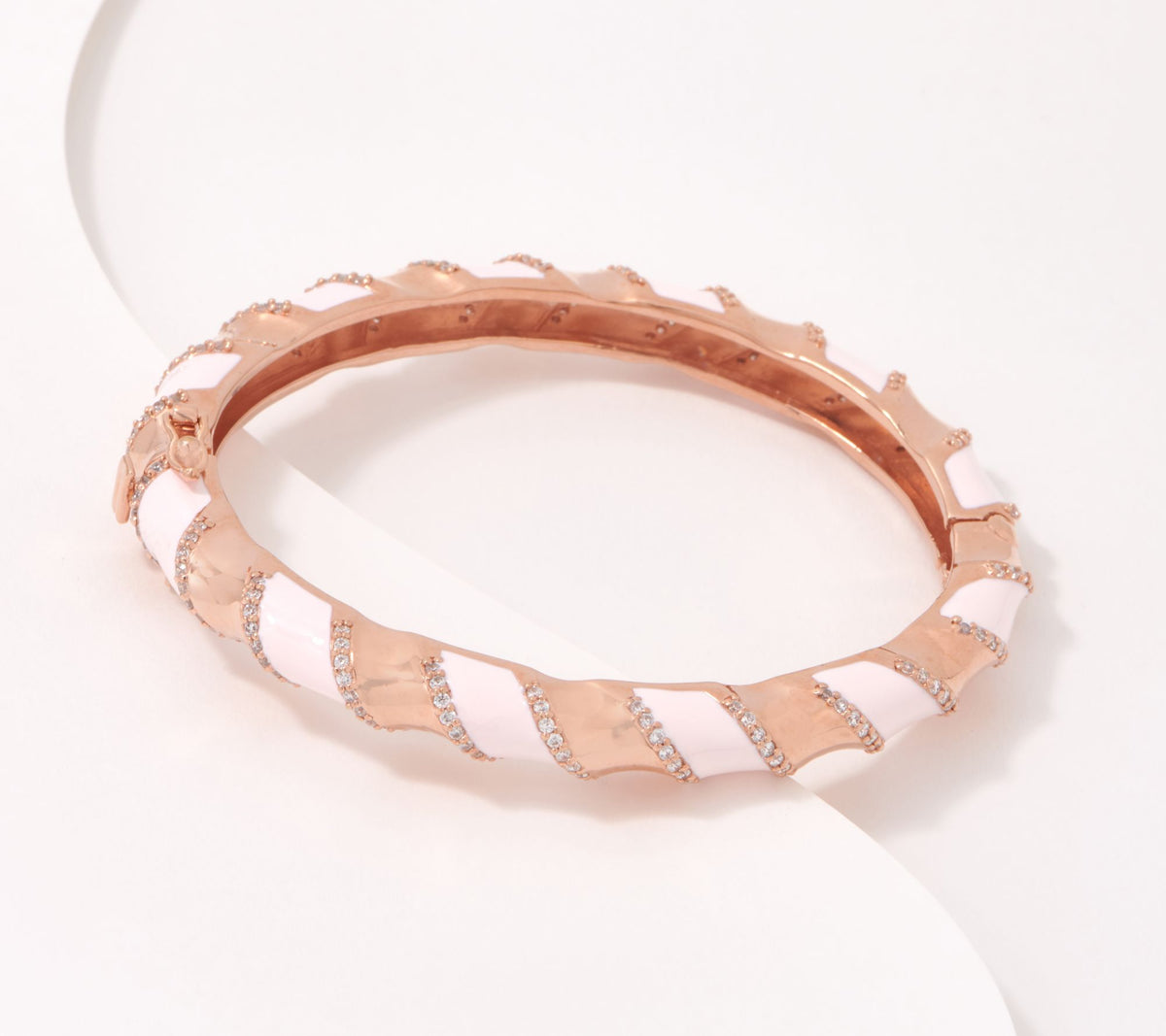 Diamonique Animal Printed Enamel Bangle Bracelet, 14K RoseClad Sterling Silver 8"